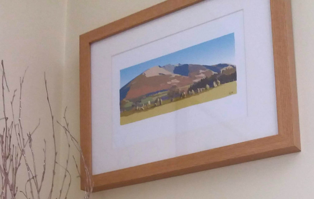 Blencathra and Castlerigg Stone Circle - painted in poster style and framed.